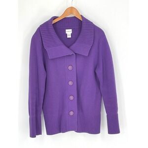 Chico's Women Cardigan 3 Sweater Purple Button Ribbed Shawl Collar L/XL
